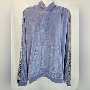 Urban Outfitters Blue Velour Hoodie XL Greek Key Stripe Sleeve Pullover